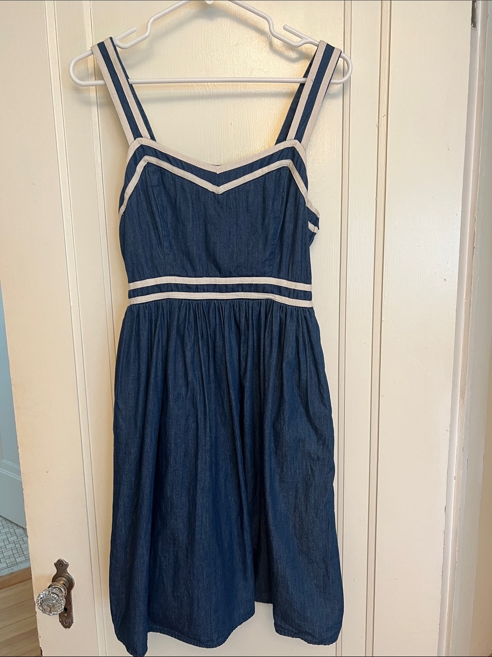 ModCloth Navy Blue Sundress with White Trim